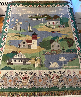 CLAIRE MURRAY BY THE SEA 100% Cotton Woven Tapestry Throw Blanket 53''x 65'' NWT