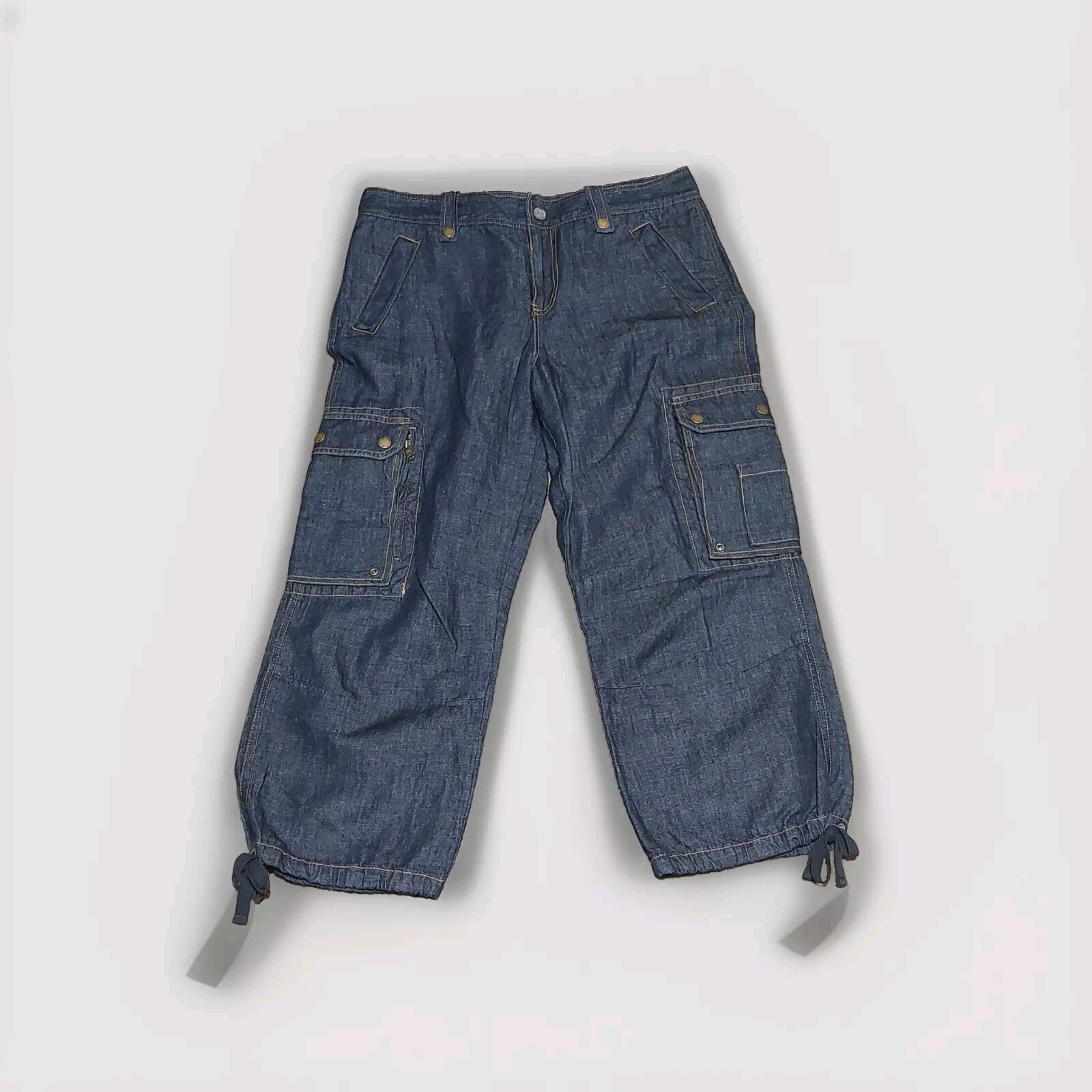 Vintage Ralph Lauren Cargo Cotton Linen Pants Women’s 10 Blue Capri Denim 2010