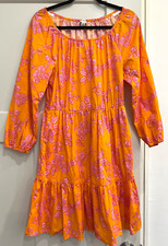 J Crew Women's Size 6 Orange Floral Print A Line Sun Retro Dress Art Tiered