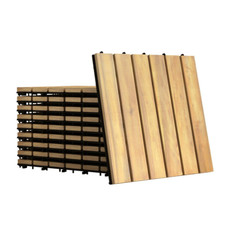 10PCS 12"x12" Acacia Wood Deck Tiles Interlocking Patio Pavers Stripe Pattern
