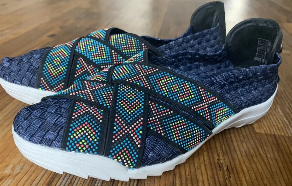 Bernie Mev Mujer Talla 7-7. Zapato sin cordones 5 38 azul marino con estampado azteca de espuma viscoelástica múltiple Foto 3 de 4