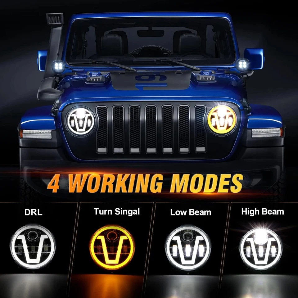 Pair 7" LED Halo Headlights & 4inch Fog Light DRL Kit For Ford Wrangler JK LJ TJ - Image 2 of 4