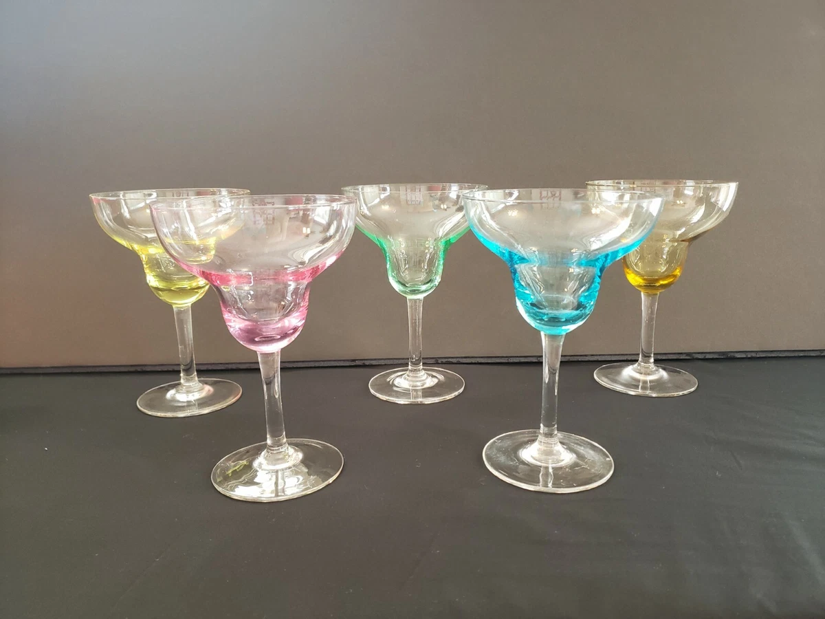 Set of 5 Margarita Cocktail Glasses Vibrant Assorted Color Glass