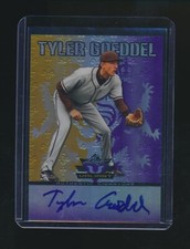 TYLER GOEDDEL 2011 LEAF VALIANT YELLOW PURPLE AUTO PARALLEL 22/25 #VA-TG2