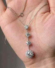 Lab Created Diamond 1.7Ct Round Bar Pendant 14K White Gold Plated 18" Free Chain