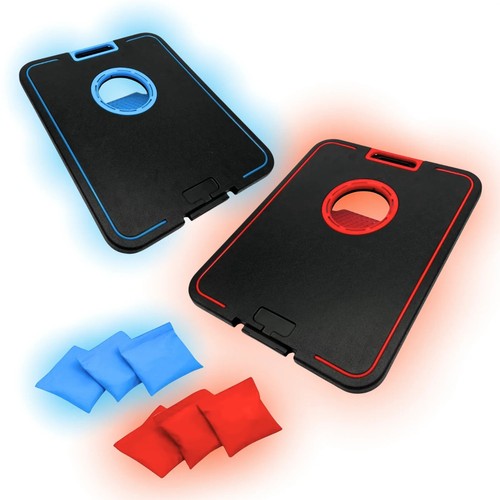 LED Cornhole Board Set Light Up Bean Bag Toss Game W/ 6 Bags Portable Fun New