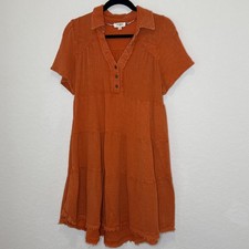 Umgee Short Sleeve Mini Dress 100% Cotton Orange Sz S FP Vibes Boho Cottage Core