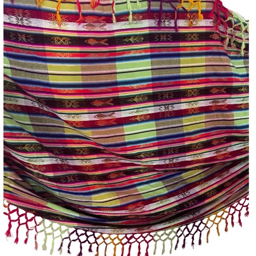 Ayllutex Ecuador Hand Made Woven Hammock Multi Color Fringe Bohemian 51x90 EUC
