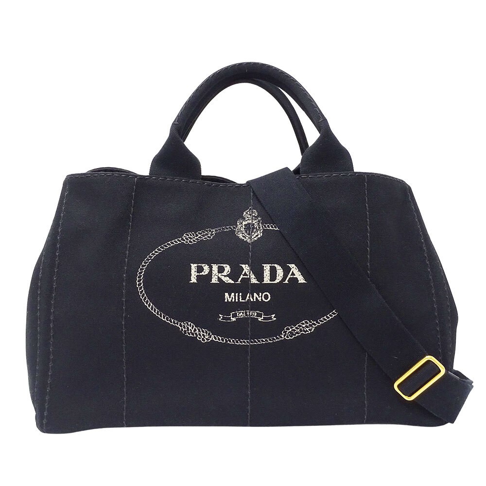 PRADA Bag Women s Brand Tote Bag Shoulder Bag 2way Canvas Canapa L Black Large C