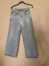 AG Adriano Goldschmied Saige wide leg high rise jeans. Light Wash Distressed 25