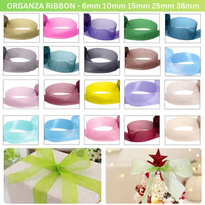 TRIMMING SHOP ORGANZA RIBBON Woven Edge - 20 Metre - 6mm 10mm 15mm 25mm 38mm - Sheer Chiffon
