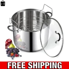 Professional 20 Quart Stainless Steel Stockpot with Jar Rack - Ideal for Canning