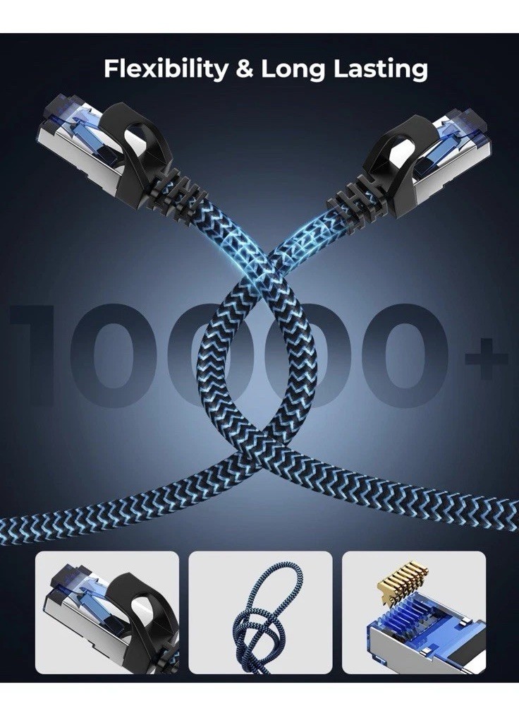 Cat8 Ethernet Cable 12 Ft 5 Pack High Speed 40Gbps 2000MHz Braided Blue
