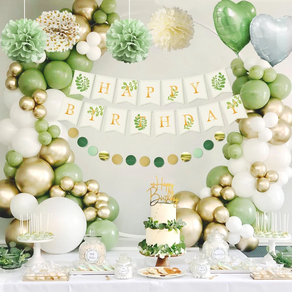 Décorations Anniversaire, Vert Or Ballon, Bannière Joyeux Anniversaire - Photo 3/4