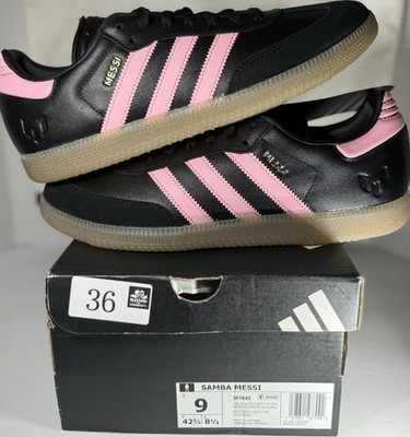 adidas Samba Messi JP7845 Black Pink Gum Leather Lace Up Low Top Sneaker Men's