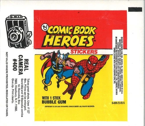 1974 MARVEL COMIC BOOK HEROES Sticker Wrapper Vintage TOPPS lot2 Spider-man