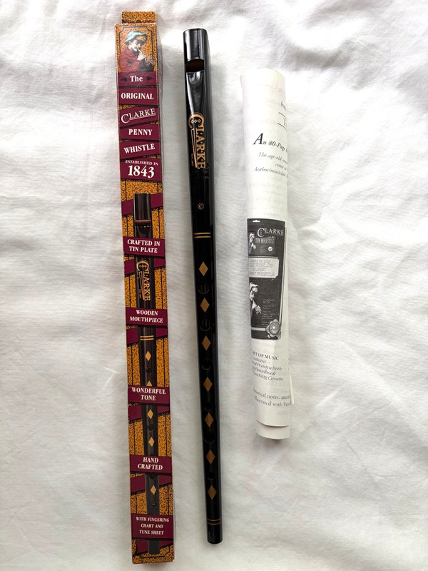 VTG The Original CLARKE Penny Tin Whistle Flute Key of C Box and Sheet UNUSED!