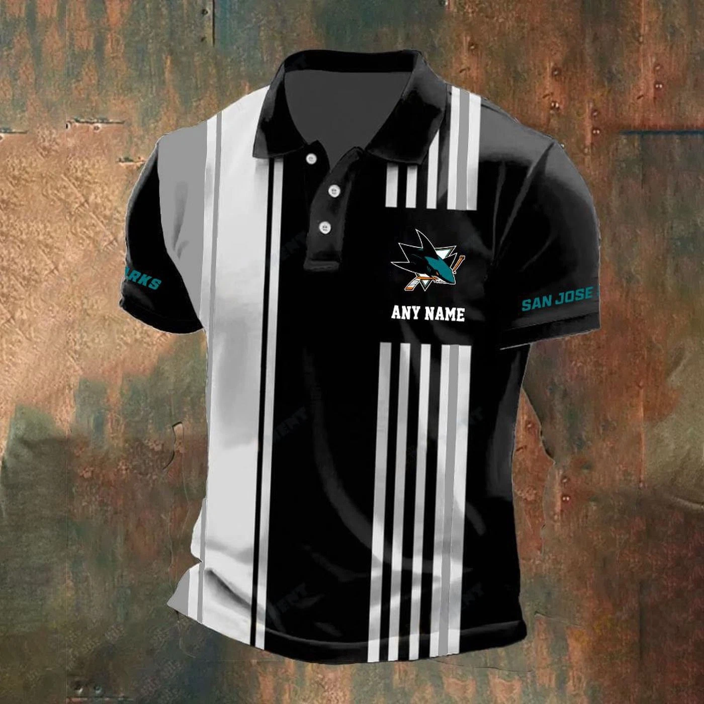 San Jose Sharkss Personalized Name Stripped Polo Design Fan Gear