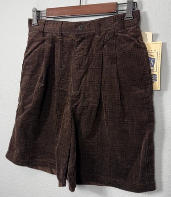 NWT Deadstock Essentials Women's 10 Corduroy Brown Plaid Shorts Pleated 90s - Photo 1/4