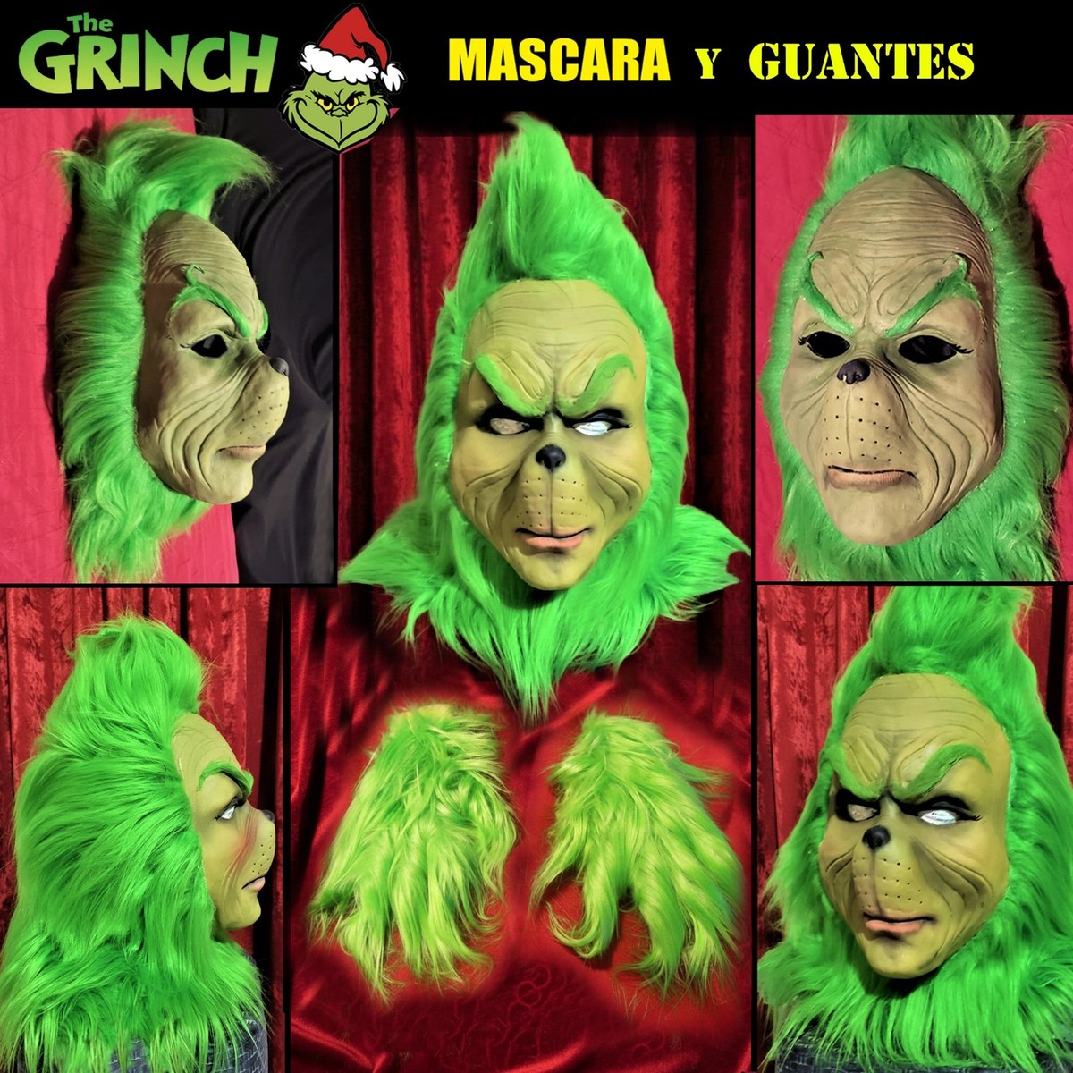 GRINCH latex MASK + GLOVES Christmas COSPLAY How Grinch Stole