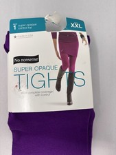 New No Nonsense Super Opaque Control Top Tights,XXL CONCORD PURPLE Color USA
