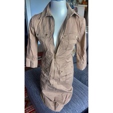 Michael Michael Kors Olive Green Khaki Knee-length 3/4 Slv Zip-up Dress, Sz S