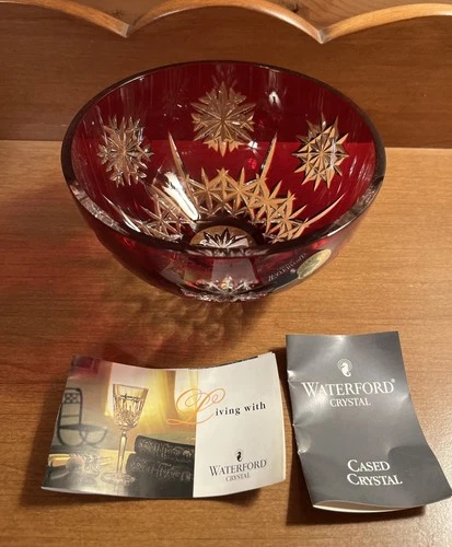 Vintage Waterford Snow Crystals Ruby Red 6'' Round Bowl
