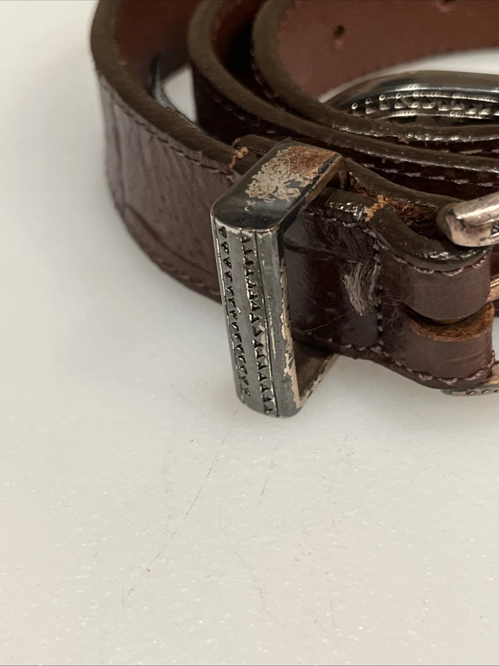 Cinturón de cuero marrón Brighton vintage para mujer mediano M medallón de metal 41809 Foto 3 de 4