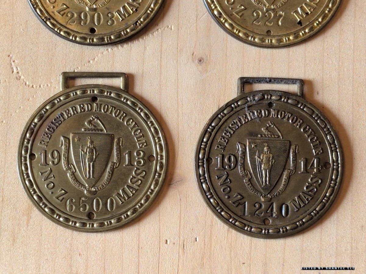 Set of 5x 1910-1914 Mass. Motorcycle License Registration Plate
