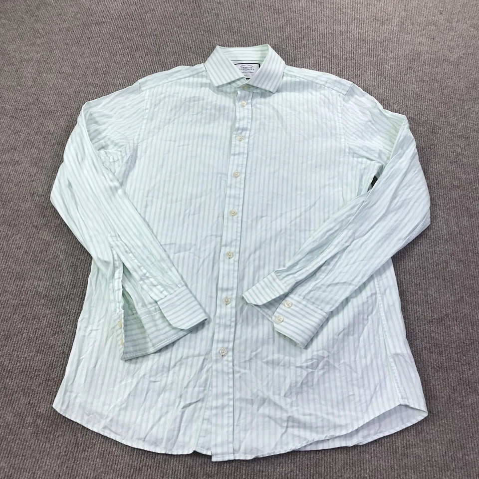 Charles Tyrwhitt Shirt Mens 16 Slim Fit Striped Button Down Long Sleeve Dress Sh - Image 2 of 4