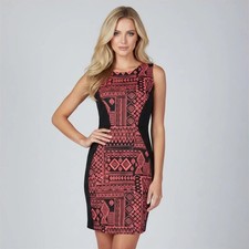 NWT Bailey Girl Tribal Geometric Bodycon Dress Black Rust Coral Size L MSRP $44