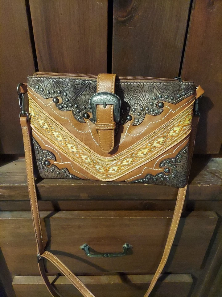 Montana West Studded Crossbody Purse Wristlet w/ Buckle Detail - Image 3 of 4