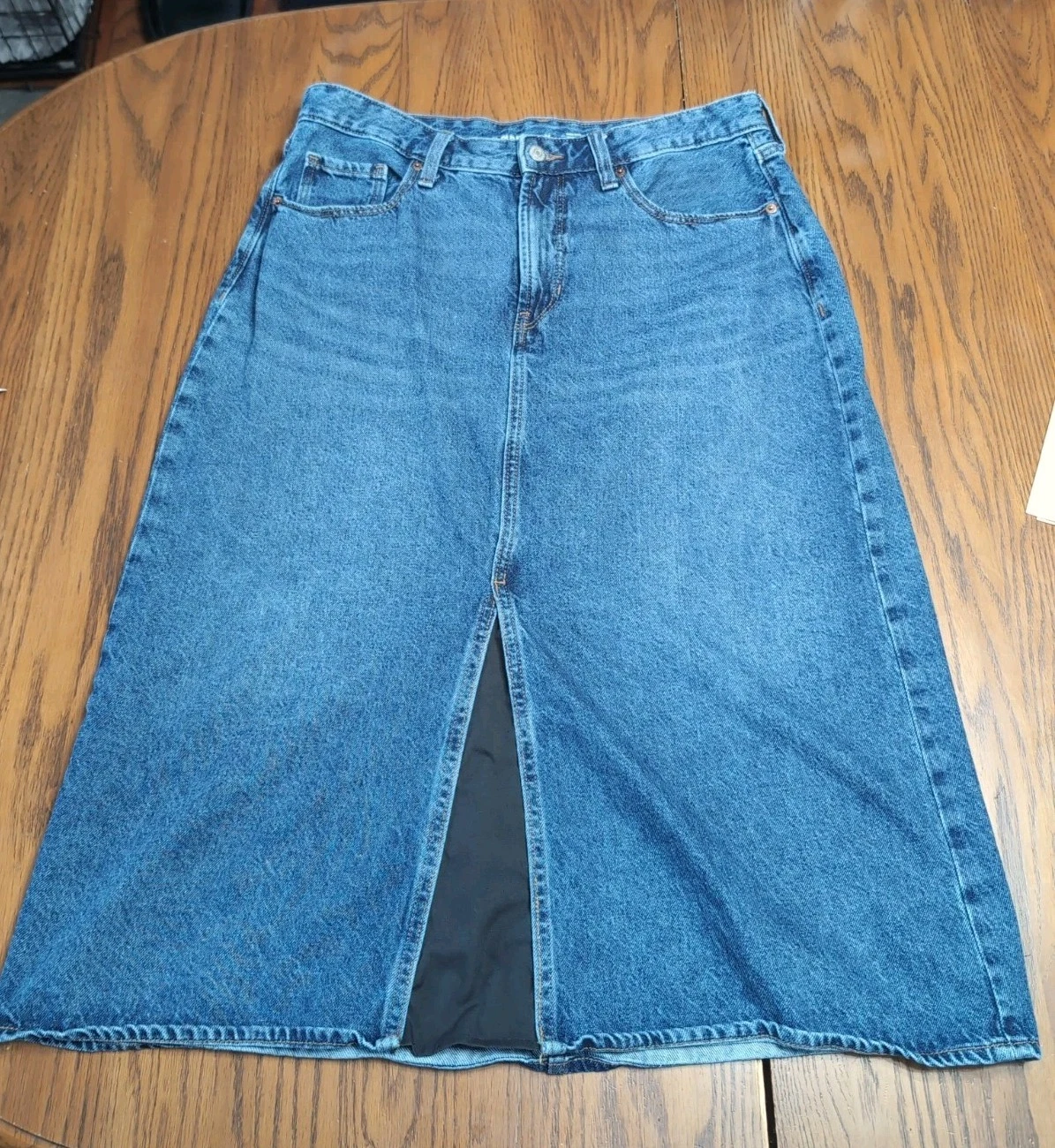 Old Navy Size 14 Modest Blu Jean Skirt High Rise 30 In Long Straight 100% Cotton