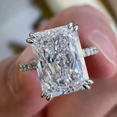 RARE 5.10 Ct Certified Radiant Cut White Treated Diamond 925 Silver Ring
