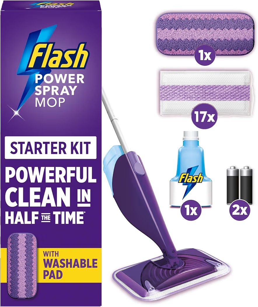 Flash Powermop Starter Kit | All-in-One Spray Mop | Hard Floor Cleaner, XL Pack