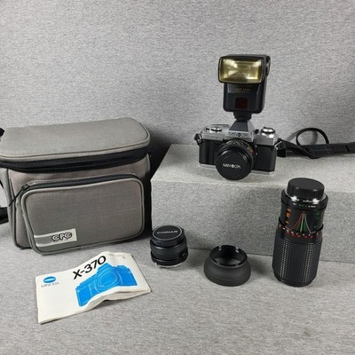 Minolta X-370 35mm Film SLR Camera Kit with 3 Lens, Tested and Working