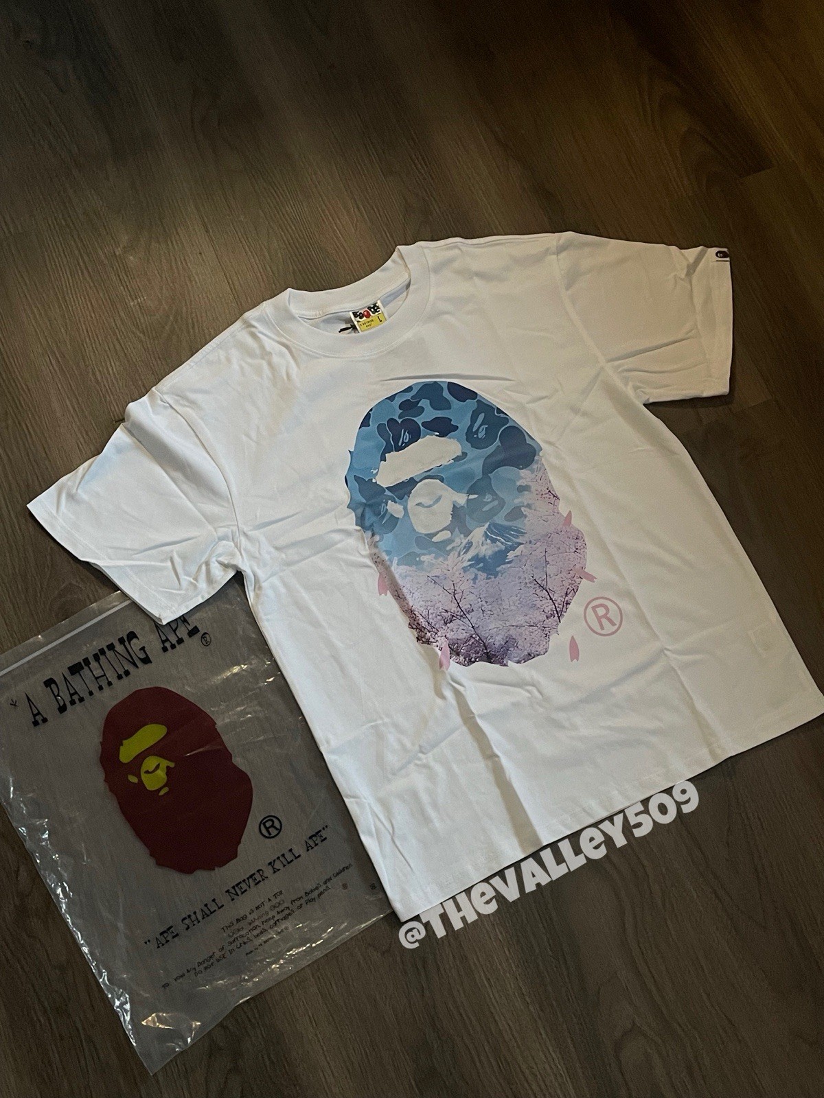 Premium Bape Sakura Ape Head Tee - White Large - High-Quality Streetwear