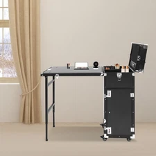 Nail Desk Mobile Station Rolling Makeup Train Case Manicure Table with Speaker