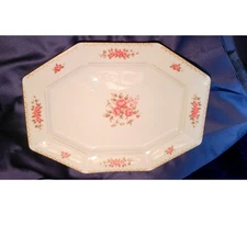 Vintage RARE 15 inch Serving Platter Rose Floral Gold Trim Octagon Dish