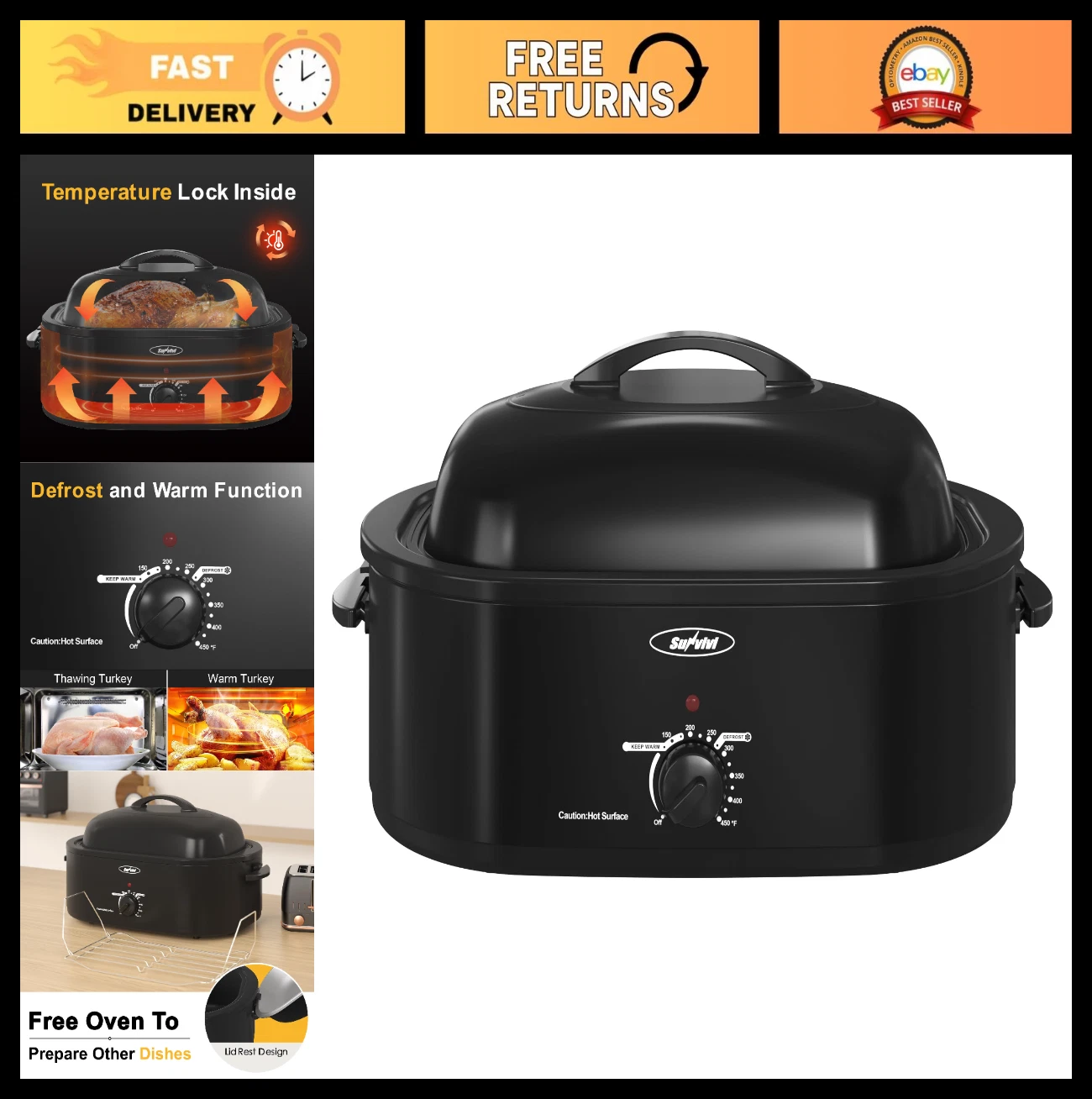 22lb Electric Roaster Oven 18-Quart, Self-Basting Lid, Turkey Roaster, Removable
Opens in a new wind