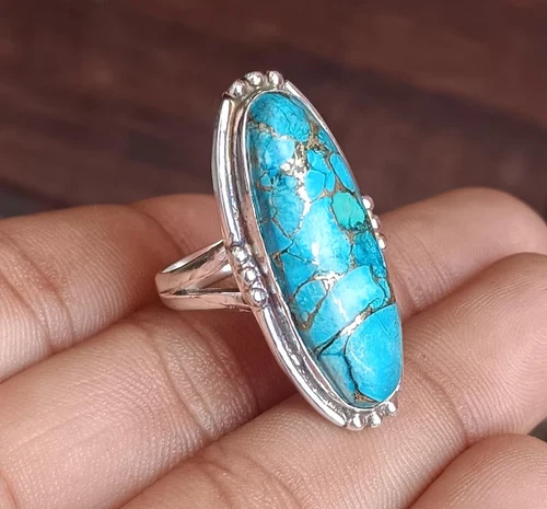 Blue Turquoise Ring Handmade 925 Sterling Silver Anniversary Ring All Size R44