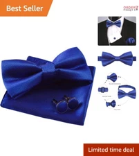 Mens Mini Squares Polyester Bow Tie Pocket Square Cufflinks Set Wedding Business