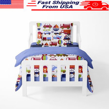 Reversible Toddler Bedding Set 4 Piece Cotton Comforter Fitted Sheet Pillowcase