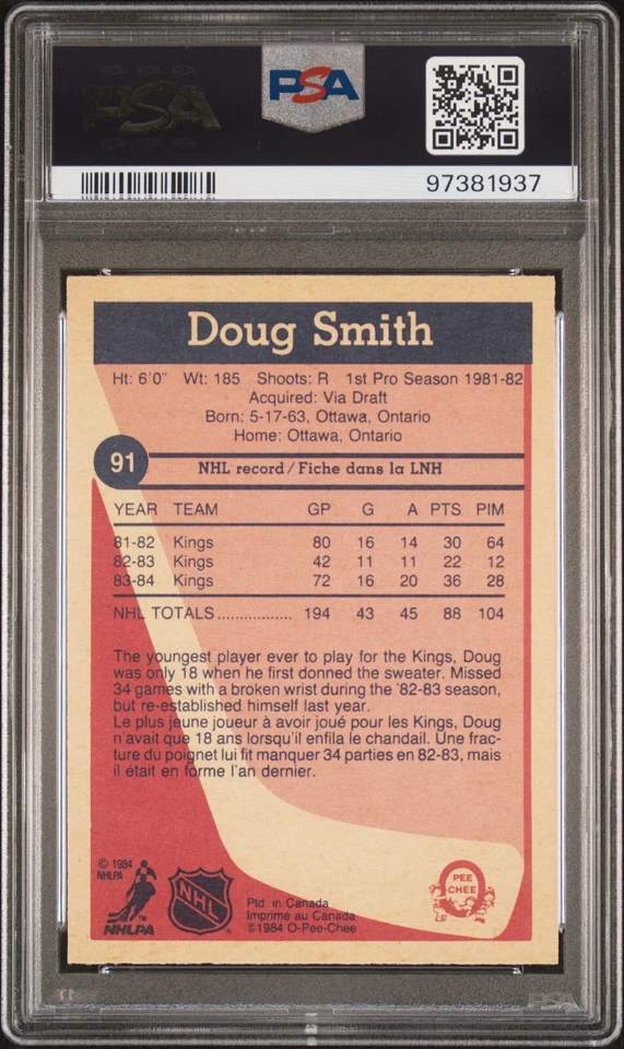 1984 O-Pee-Chee OPC Doug Smith #91 PSA 10 - Image 2 of 2