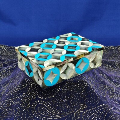 6''x4'' Marble box Jewelry trinket Inlay Pietra dura mosaic blue malachite