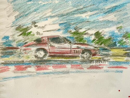 Original Chevrolet Corvette C2 Vintage Drawing Sketch American Classic Car Art - Picture 1 of 8