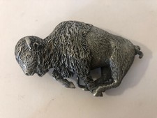 Vintage Indiana Metal Craft 1978 Pewter Running Buffalo Belt Buckle