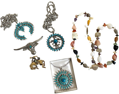 Lot of 6 Vintage Southwestern Native American Style Jewelry Pieces   Unique Find