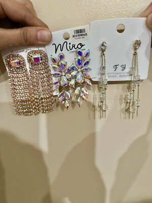 Aurora Borealis Earrings Gold AB Crystal Pageant Bridal Formal