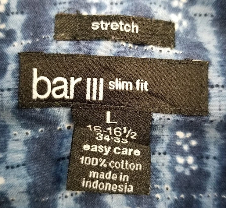 bar III рубашка на пуговицах мужской большой L 16 16 1/2 синий белый цветочный длинные рукава - Изображение 3 из 4